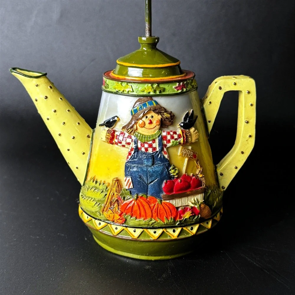 Vintage Harvest Scarecrow Teapot Tealight Candle Holder Ceramic Fall Decor Shade
